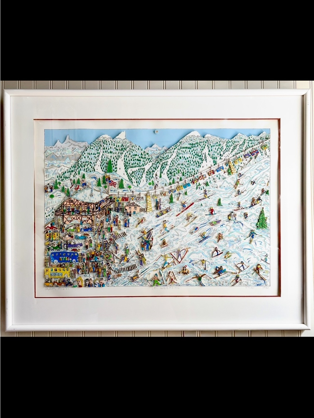 James Rizzi “SKI WEEKEND” 3D Layered Serigraph Art Signed & Numbered 23/150 VTG